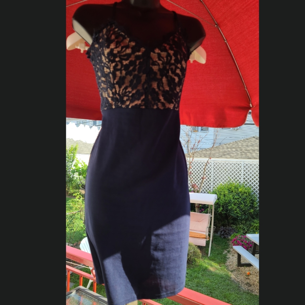 Navy and lace semi formal dress